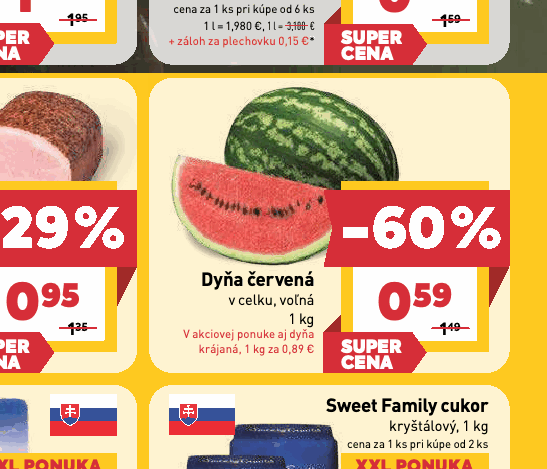 Dyňa červená v celku, voľná krájaná, 1 kg za 0,89 €