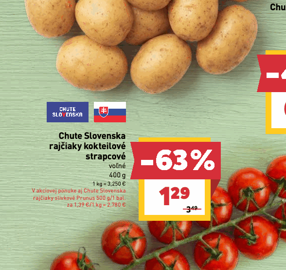 Chute Slovenska rajčiaky kokteilové strapcové voľné rajčiaky slivkové Prunus 500 g/1 bal.