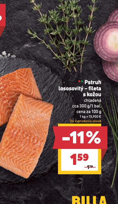 Pstruh lososovitý – fileta s kožou chladená cca 300 g/1 bal.
