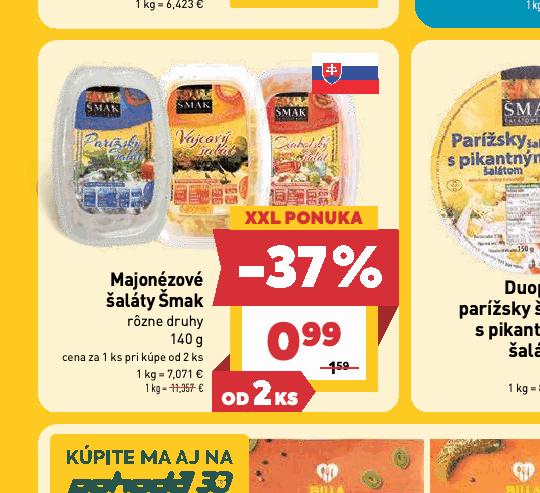 Majonézové šaláty Šmak rôzne druhy