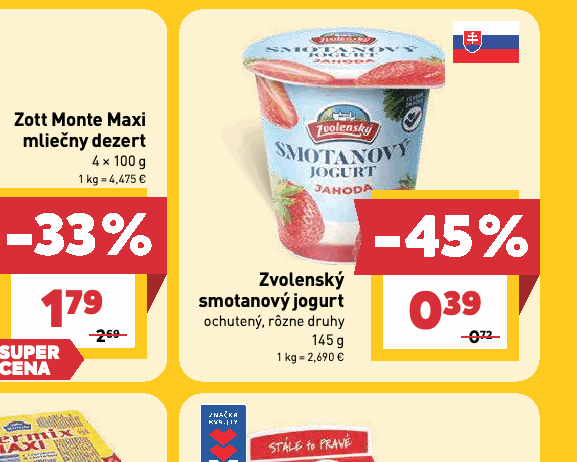 Zvolenský smotanový jogurt ochutený, rôzne druhy