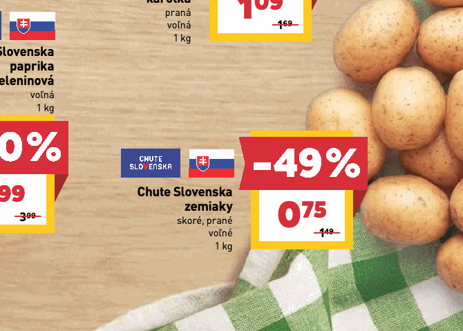 Chute Slovenska zemiaky skoré, prané voľné