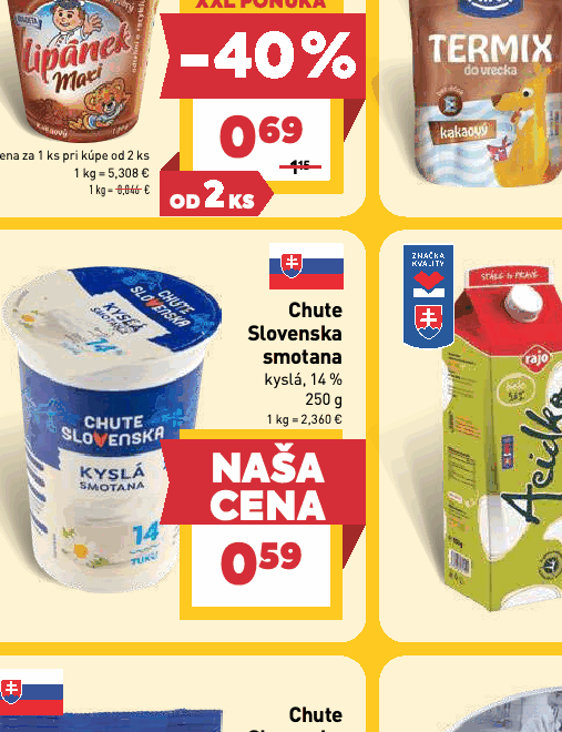 Chute Slovenska smotana kyslá, 14 %