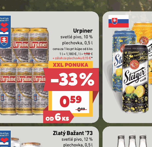 Urpiner svetlé pivo, 10 % plechovka, 0,5 l