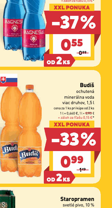 Budiš ochutená minerálna voda viac druhov, 1,5 l