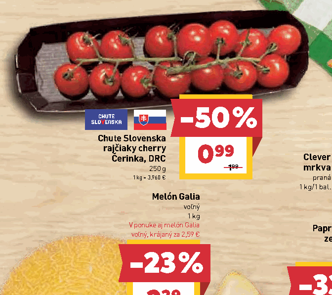 Chute Slovenska rajčiaky cherry Čerinka, DRC Melón Galia V ponuke aj melón Galia