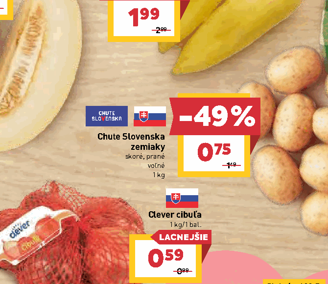 Chute Slovenska zemiaky skoré, prané voľné Clever cibuľa