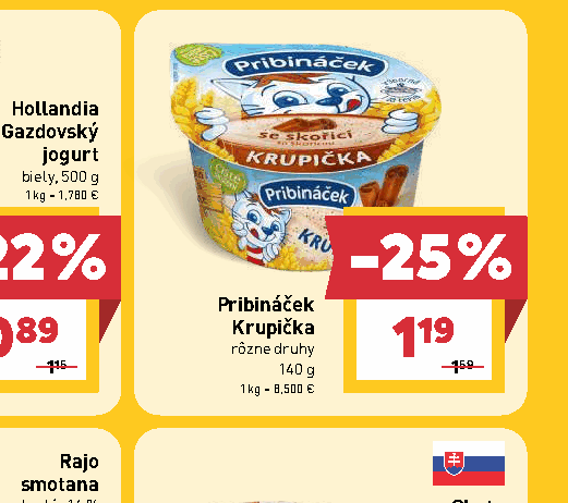 Pribináček Krupička rôzne druhy