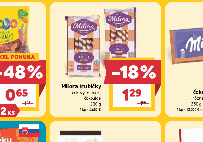 Milora trubičky lieskový oriešok, čokoláda