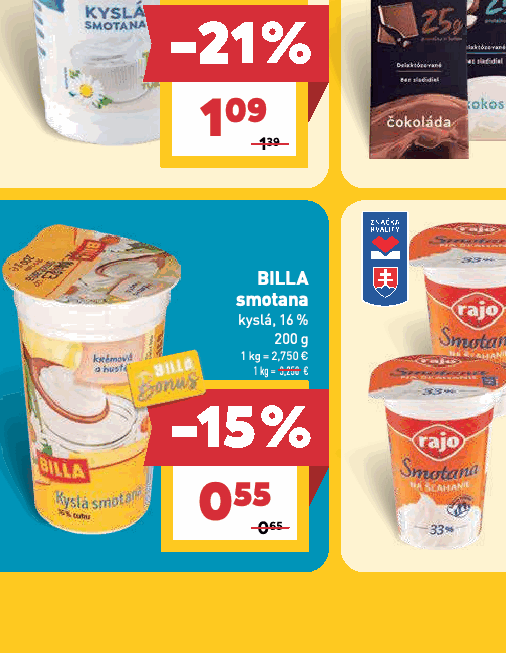 BILLA smotana kyslá, 16 %