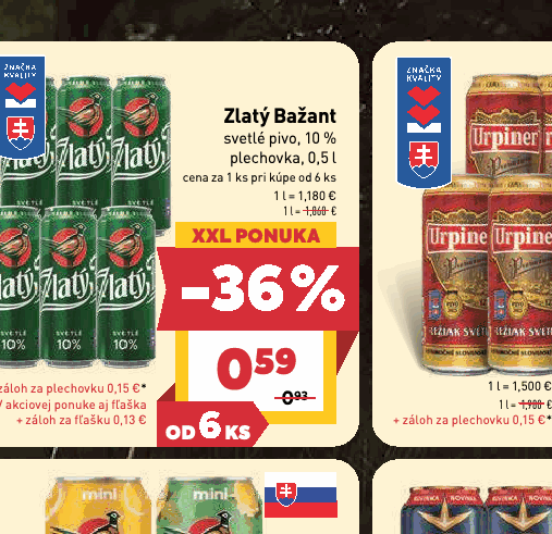 Zlatý Bažant svetlé pivo, 10 % plechovka, 0,5 l