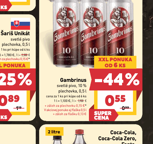 Gambrinus svetlé pivo, 10 % plechovka, 0,5 l