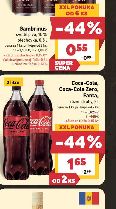 Coca-Cola, Coca-Cola Zero, Fanta, rôzne druhy, 2 l