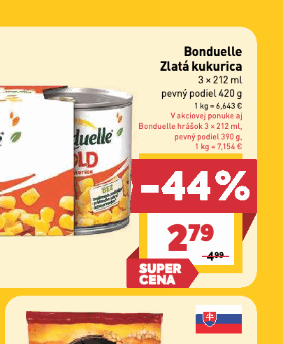 pevný podiel 420 g Bonduelle hrášok 3 × 212 ml, pevný podiel 390 g