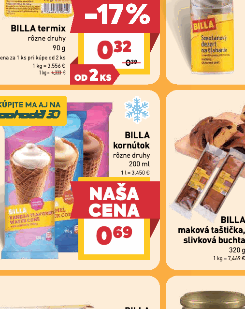 BILLA kornútok rôzne druhy