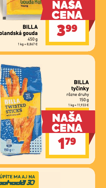 BILLA tyčinky rôzne druhy
