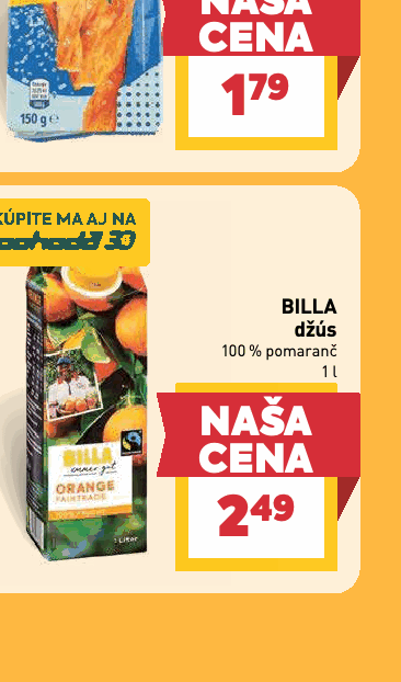 BILLA džús 100 % pomaranč