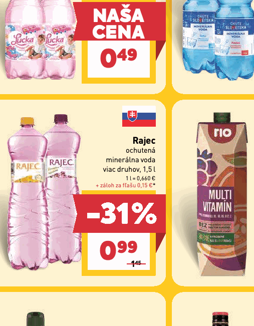 Rajec ochutená minerálna voda viac druhov, 1,5 l