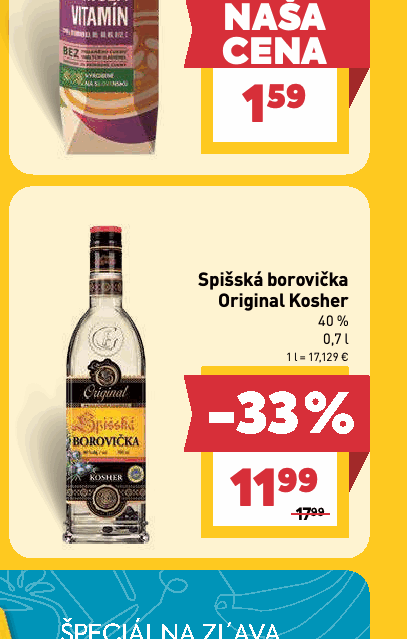 Spišská borovička Original Kosher 40 %