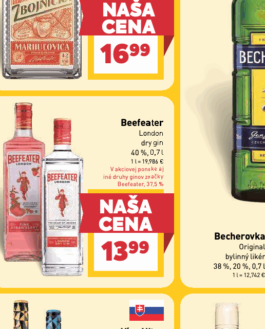 dry gin iné druhy ginov značky Beefeater, 37,5 %