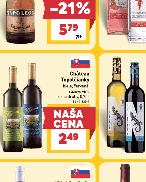 Topoľčianky biele, červené, ružové víno rôzne druhy, 0,75 l
