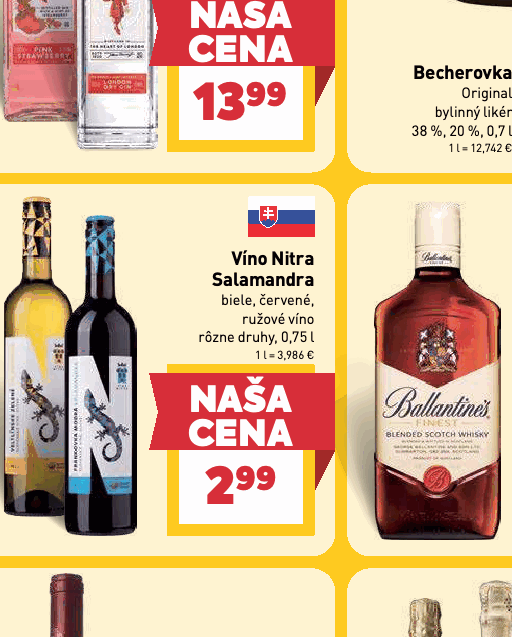 Salamandra biele, červené, ružové víno rôzne druhy, 0,75 l