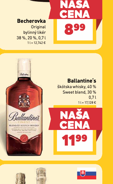 Ballantine‘s škótska whisky, 40 % Sweet blend, 30 %