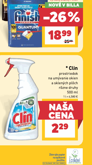 Clin prostriedok na umývanie okien a sklených plôch rôzne druhy