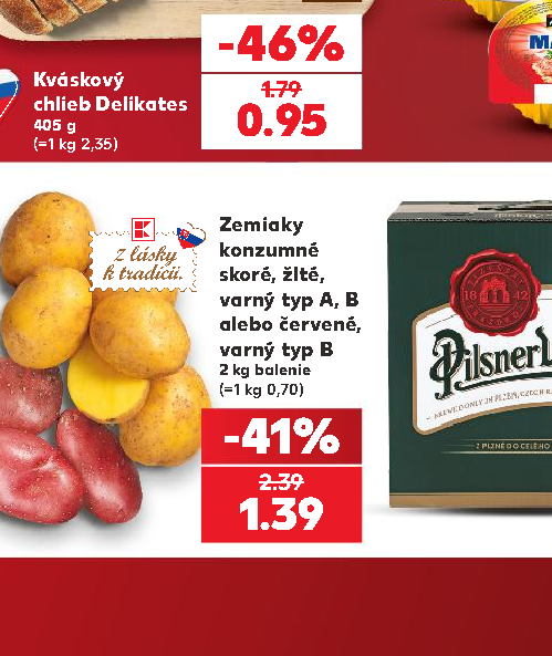 Zemiaky konzumné skoré, žlté, varný typ A, B alebo červené, varný typ B