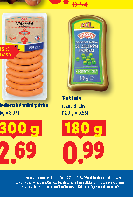 Paštéta Viedenské mini párky