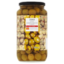 Tesco Zelené vykôstkované olivy v slanom náleve 880 g