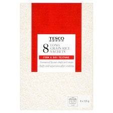 Tesco Dlhozrnná ryža, lúpaná, vo varných vreckách 8 x 125 g