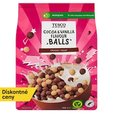 Tesco Zmes kakaových obilninových guľôčok a obilninových guľôčok s vanilkovou príchuťou 450 g