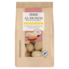 Tesco Pražené jadrá mandlí v bielej čokoláde s kokosom 120 g