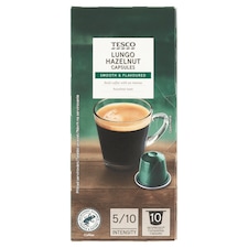 Tesco Lungo aromatizovaná pražená mletá káva v kapsulách s lieskovoorieškovou arómou 10 ks 54 g