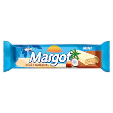 Margot mini biela a karamel, sójová tyčinka máčaná v bielej poleve s kúskami karamelu, 40 g