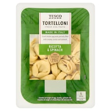 Tesco Tortelloni nesušené vaječné cestoviny plnené syrom ricotta a špenátom 250 g