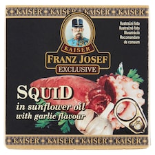 Franz Josef Kaiser Exclusive Kalamáre v slnečnicovom oleji s cesnakovou príchuťou 80 g
