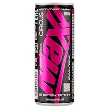 Maxx Exxtreme Circus sýtený energetický nápoj s príchuťou bielych jahôd a guavy 250 ml