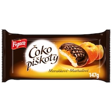 Figaro Čokopiškoty so želé s marhuľovou príchuťou polomáčané v čokoláde 147 g