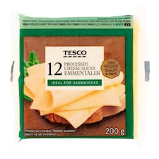 Tesco Tavený plátkový syr so syrom emmentaler 12 x 16,67 g (200 g)